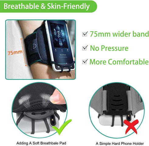 Wristband Phone Holder,HCcolo 360°Rotatable Universal Sports Wristband for iPhone X/8 Plus/8/7/6s,Galaxy S9 Plus/S9/S8 & Other 4”-6.5”Smartphone,R...
