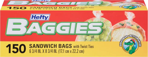 Hefty Baggies Food Storage Bags, Sandwich, Twist Tie, 150 Count...