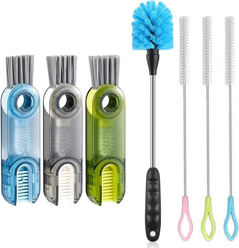 3 in 1 Multifunctional Cleaning Brush, Water Bottle Cleaner Brush Set Include Cup Lid Gap Brush, Stainless Steel Long Handle Bottle Brush, Brush C...