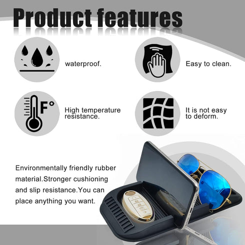 Car Dashboard Cell Phone Holder, Anti-Slip Pad Double-Groove with Number Plate Auto Silicon Tray, Silicone Car Pad Mat for Various Dashboards,Phon...