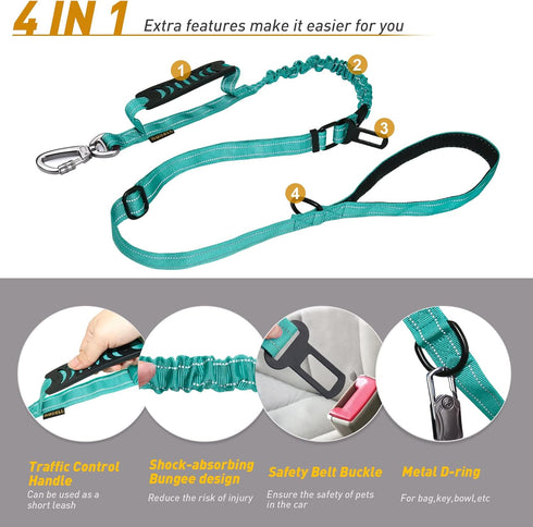 Reflective Dog Leash, Heavy Duty Dog Leash with Car Seat Belt and Padded Handle, Tactical Dog Leashes for Walking, No Pull Dog Leash for Large Med...