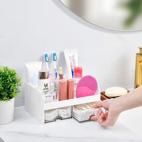 VITVITI Toothbrush Holders for Bathroom Sink, 6 Slots Bathroom Countertop Organizer with 2 Drawers, Plastic Kids Toothpaste Holder Bathroom Counte...