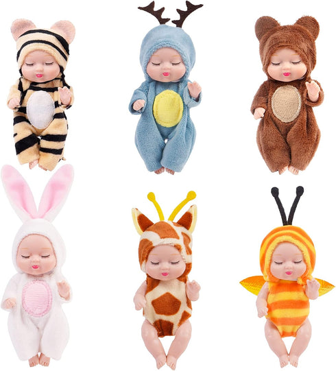ONEST 6 Sets 4 Inch Dolls Cute Baby Dolls Include 6 Pieces Baby Mini Dolls, 6 Sets Handmade Doll Clothes...