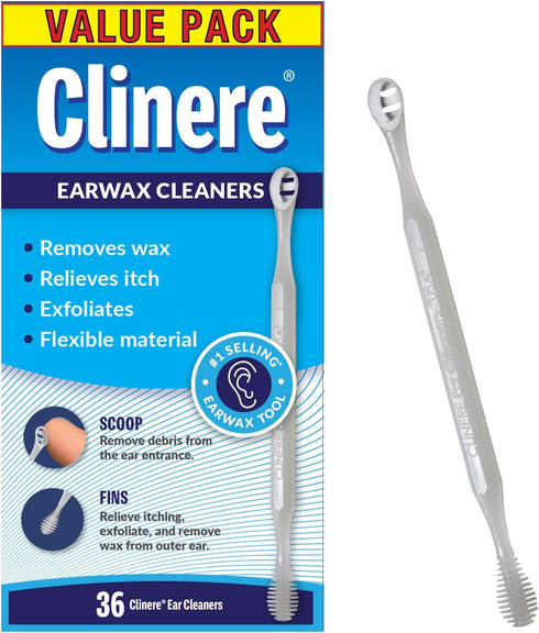 Clinere Ear Cleaners, Gentle Canal Cleaning and Ear Wax Removal Tool, Itch Relief, Exfoliates, 36 Count...