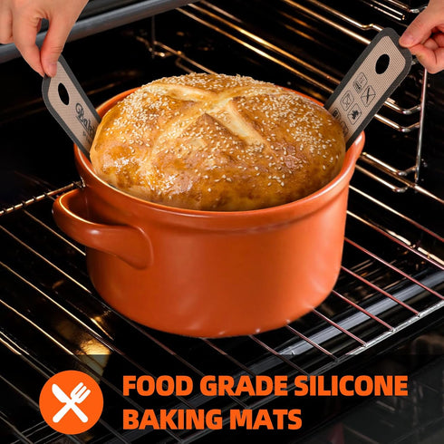 2+1 Professional Silicone Baking Mat & Long-Handled Silicone Bread Sling Set, Anti-Stick And Easy to Clean, Reusable Food Baking Silicone Mat to T...