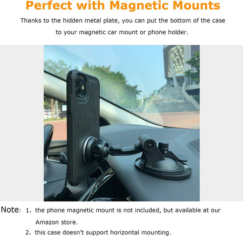 molzar MAG Series for iPhone 11 Case, Built-in Metal Plate for Magnetic Mount, Works with Qi-Certified Chargers, Compatible with iPhone 11, Black...