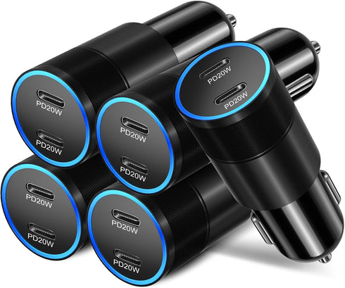5 Pack USB C Car Charger, Bangfun 40W Dual C Port Car Chargers 12V USB C Cigarette Lighter Adapter PD 3.0 Fast Charging Type C Car Phone Charger f...