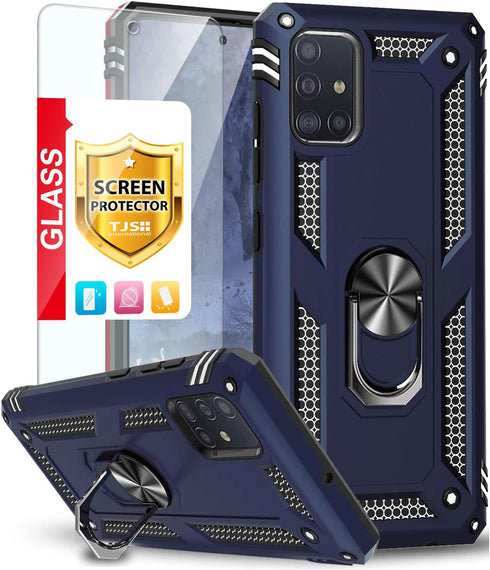 TJS Compatible with Samsung Galaxy A51 5G Case (Not Fit Galaxy A51 4G), with Tempered Glass Screen Protector Metal Ring Magnetic Support Kickstand...