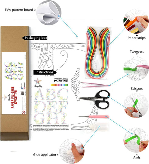 Uniquilling Quilling Paper Quilling Kit for Adults Beginner, 8 * 10-inch Letters, Exquisite DIY Paper Filigree Painting Kits Quilling Tools, Home ...