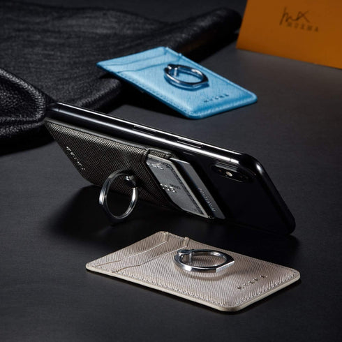 Phone Card Holder with Ring Grip for Back of Phone,Adhesive Stick-on Credit Card Wallet Pocket for iPhone,Android and Smartphones Gun Metal...