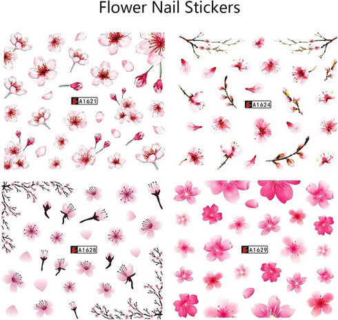 12 Pcs Spring Nail Stickers Pink Cherry Flowers Nail Water Decals Floral Nail Art Stickers Decals Holiday Transfer Foil Nail Stickers Self-Adhesiv...