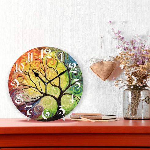 Wamika Wall Clock Tree of Life Rainbow Branch Leaves Seasonal Flowers Round Clock Silent Non Ticking Decorative, Spring Summer Autumn Floral Clock...