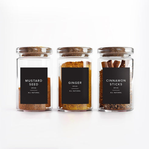 ThreeKin 230 Spice Jar Labels | Waterproof & Oil-Resistant Black Minimalist Stickers for Kitchen Organization | Common & Customizable for Herbs, S...