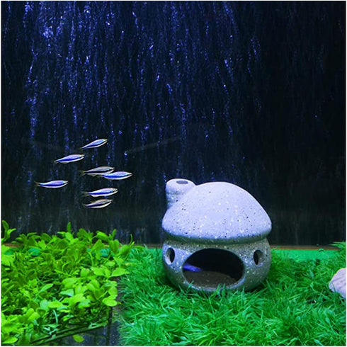 AnRui Aquarium Decorations Ceramic Mushroom House Landscape Aquatic Hideaway Cave Decor Cute Fish Tank Ornament Accessories for Young Shrimp,Short...