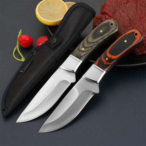 DOOM BLADE 8.27" Fixed Blade Hunting Knife with Sheath,Survival Knife,Bowie Knives,440C Stainless Steel Blade with Wood handle,Multifunction,Full ...
