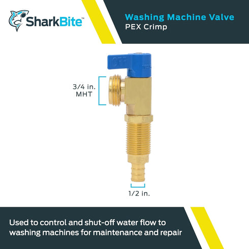 SharkBite 1/2 Inch Crimp Washing Machine Valve, Cold, Brass Plumbing Fitting, PEX Pipe, PE-RT, 24813A...