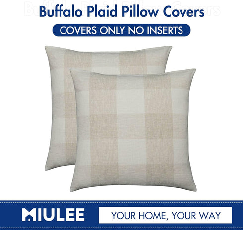 MIULEE Pack of 2 Farmhouse Buffalo Check Plaids Polyester Linen Soft Soild Decorative Square Throw Pillow Covers Outdoor Home Decor Cushion Case f...
