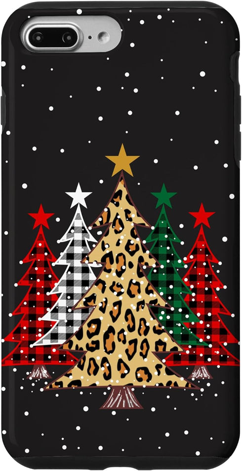 iPhone 7 Plus/8 Plus Merry Christmas Trees with Buffalo Plaid & Leopard Design Case...