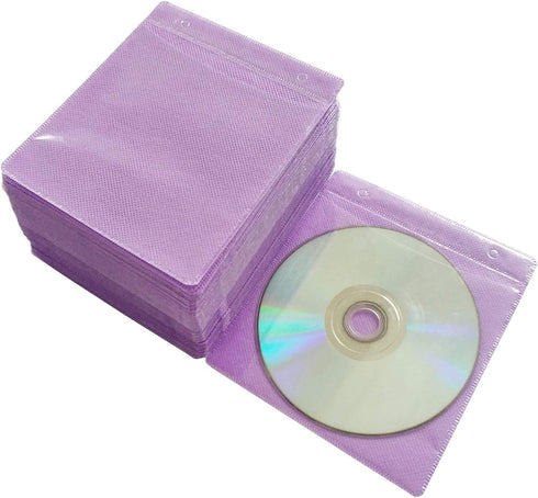 CD/DVD/BluRay Sleeves,Double-Sided Refill Plastic Sleeve for CD and DVD Storage Binders,100 Pack (Purple)...
