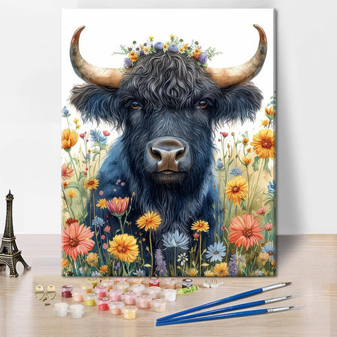 TUMOVO Paint by Number for Adults Highland Cattle Adults' Paint-by-Number Kits Flower Field Painting by Numbers for Adults DIY Adult Paint by Numb...