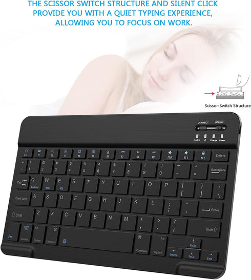 Ultra-Slim Small Bluetooth Keyboard, Portable Rechargeable External Cordless Wireless Keyboard for Android Tablet Cell Phone Samsung Smartphone iP...