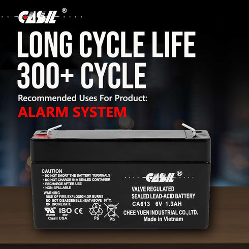 Casil 6V 1.3Ah SLA/AGM Replacement Battery – Maintenance-Free, Compatible with GE Interlogix 60-914, GE Simon 3, and GE Simon XT Panels...