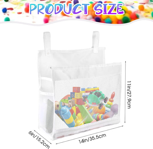 Baby Bath Toy Organizer Bathtub Toy Holder Shower Caddy 14× 11 × 6 inches Toy Storage Net Bags with 2 Side Pockets Hanging bag Multi-use Bathroom ...