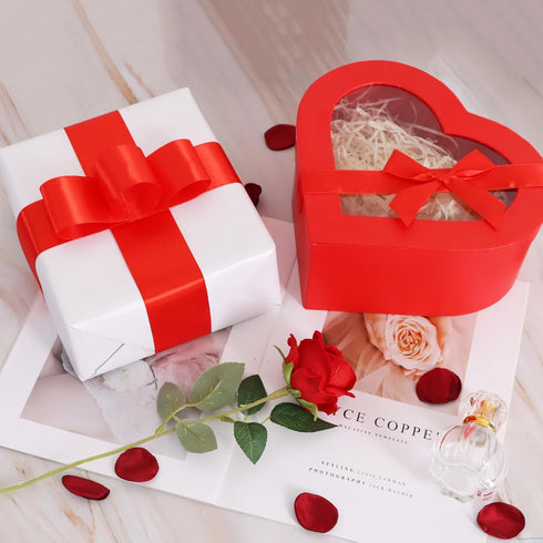 TONIFUL 2 Inch x 25 Yards Wide Red Satin Ribbon Solid Fabric Ribbons Roll for Valentine's Day Crafts Chair Sash Gift Wrapping Invitation Cards Flo...