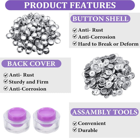 100 Sets Cover Buttons Kit with Tools Size Buttons to Cover Self Cover Buttons with Wire Backs DIY Fabric Cloth Cover Buttons (Size 24/0.59 Inch)...