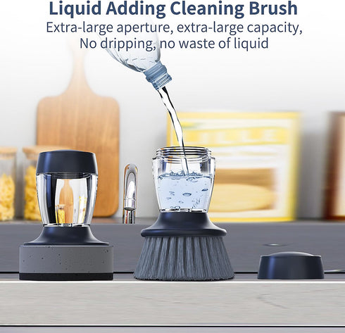 Dish brush with soap dispenser?Nylon Bristles Dish Brush and a Scrub Sponge Dish Brush,Kitchen Brush for Dish Pot Pan and Sink Cleaning?dish brush...