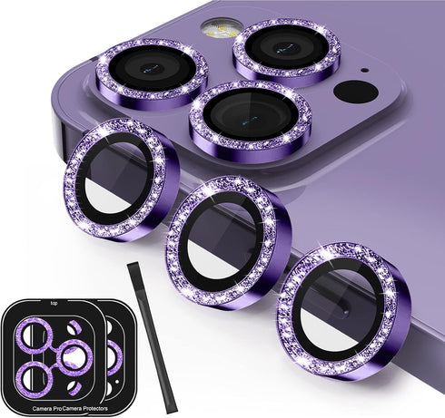 for iPhone 14 Pro and iPhone 14 Pro Max Camera Lens Protector 3D Bling Glitter Glass Camera Screen Cover Easy Installation for iPhone 14 Pro Max a...