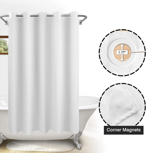River Dream No Hook Hotel Cloth Shower Curtain Microfiber - Waterproof Soft Washable Fabric Shower Curtain or Liner with Magnets, White, Standard ...