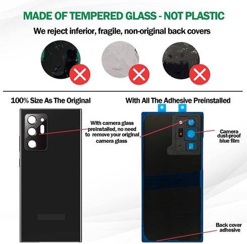 Galaxy Note 20 Ultra Back Cover Glass Replacement w/Pre-Installed Camera Lens+All The Adhesive+Installation Manual+Repair Tool Kit for Samsung Gal...