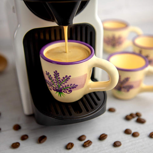 City to Cottage Handcrafted Cream Lavender Floral Espresso Cups - Set of 4, Perfect for Espresso Machine and Coffee Maker...