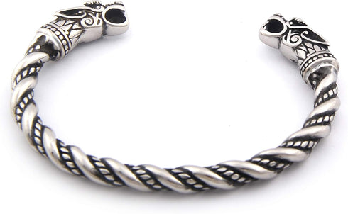 BAVIPOWER Handcrafted Wolf Heads Bangle Adjustable Stainless Steel Norse Scandinavian Bracelet Authentic Viking Jewelry...