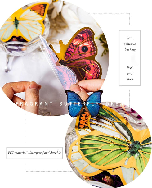 80 Pieces Large Size Hot Stamping Butterfly Stickers,Iridescent Transparent Resin Sticker Decals for Scrapbook Junk Journal Bullet Journals Planne...