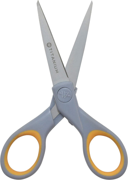 Westcott ?13824 7” & 5” Pointed Titanium-Bonded Crafting Scissors with Soft Handles, Gray/Yellow (2 Pack)...