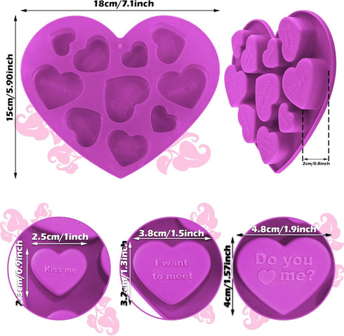 Patelai 4 Pieces Conversation Heart Molds Mixed Size 40 Holes Valentine's Day Heart Shaped Silicone Molds Non Stick for Chocolate Fondant Jelly Pu...
