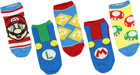 Super Mario Unisex Game Inspired 5 Pair Mix and Match Ankle Socks...
