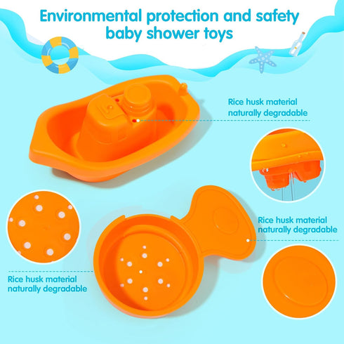 Bath Toys Rainbow Floating Boats with Bathing Spoon, 11 Pcs Water Table Toys Baby Bath Toys for Toddlers 1-3/Infants 6-12-18 Months Bathtub Toys S...