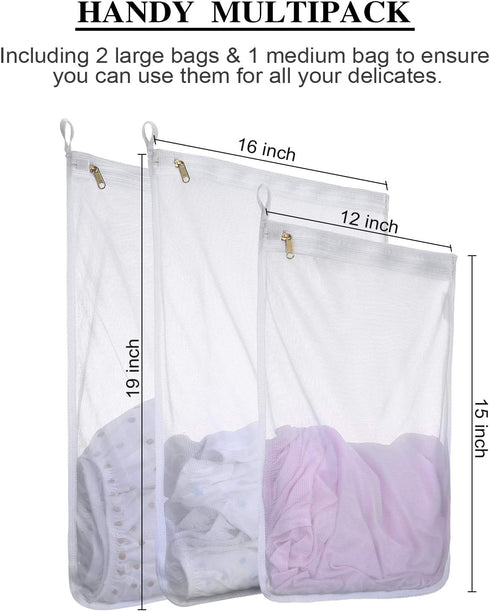 Reusable Mesh Laundry Bags, Delicates Garment Washing Bags for Travel/College, Durable Zipper Closure (2 Large 1 Medium)...