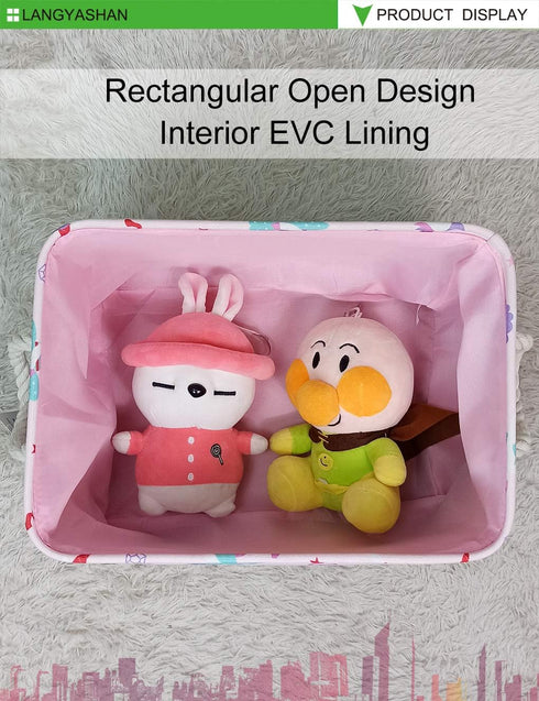 LANGYASHAN Rectangular Storage Bin Collapse Canvas Fabric Cartoon Storage Basket with Handles for Organizing Home Kitchen Boys and Girls Toys Offi...