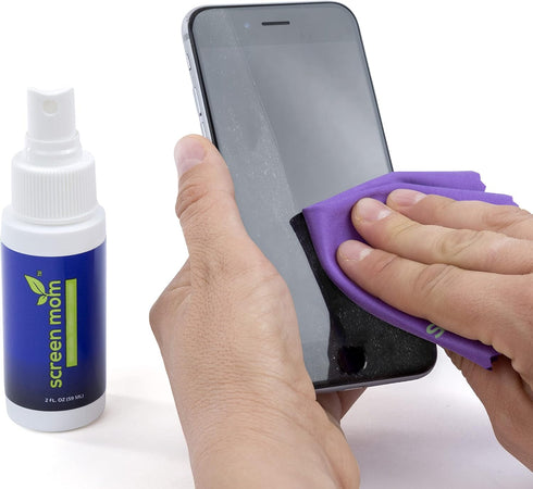 Screen Mom Screen Cleaner Kit for Laptop, Phone Cleaner, iPad, Eyeglass, LED, LCD, TV - Includes 2oz Spray and 2 Purple Cleaning Cloths...