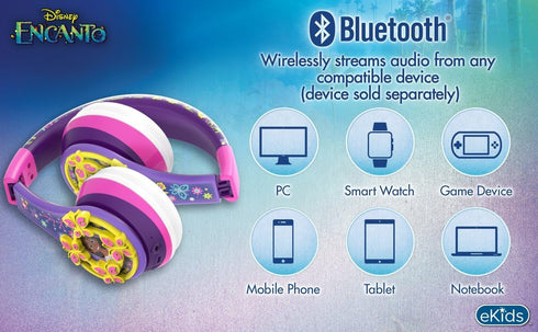eKids Disney Encanto Kids Bluetooth Headphones, Wireless Headphones with Microphone includes Aux Cord, Volume Reduced Kids Foldable Headphones...