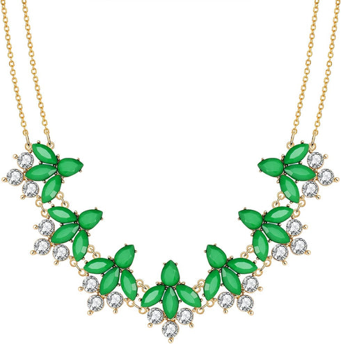 Crystal Flower Collar Necklace for Women Chunky Rhinestone Floral Bib Statement Choker Necklace...