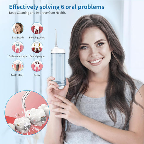 NewWay Water Dental Flosser for Teeth, Portable and Rechargeable Oral Irrigator with 4 Flossing Tips Waterproof Teeth Cleaner Picks for Home Trave...