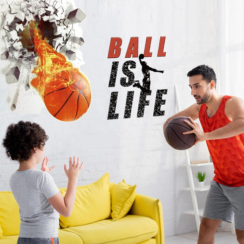 Basketball Wall Decor 18 x 38 Inch 3D Self Adhesive Removable Basketball Wall Decal Stickers for Boys Bedroom Ball is Life Vinyl Dunk Silhouette S...