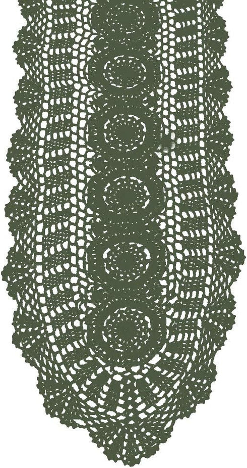 KEPSWET 100% Cotton Handmade Crochet Lace Oval Table Runner Olive Green 12x60 Inch...