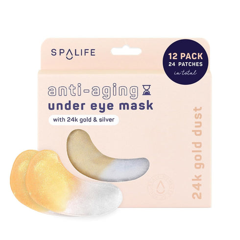 SpaLife Beauty Anti-Aging Under Eye Masks – Hydrogel Eye Patches for Fine Lines, Dryness, & Dullness with 24K Gold, Colloidal Silver – 2-in-1 Skin...