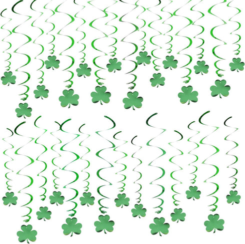 St.Patrick’s Day Hanging Shamrock Swirls Decorations(30Count), Konsait Lucky Irish Green Shamrock Foil Swirl for Home Party Ceiling Window Wall De...